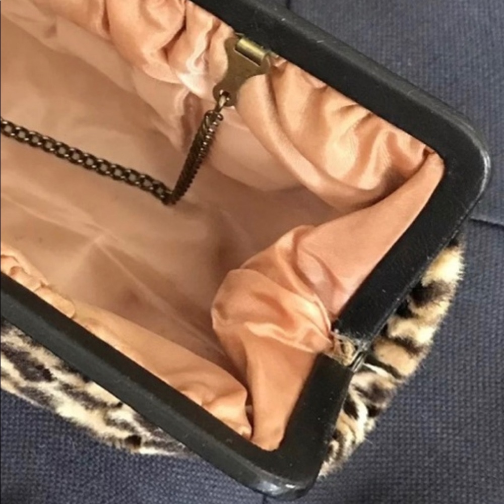 Vintage frame top handle Purse Bag leopard cheetah animal print faux fur - Picture 7 of 15
